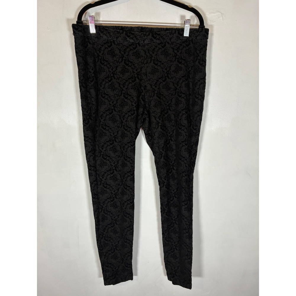 Womens XL Black Velvet Burnout Floral Leggings Pull On Stretch Skinny Pants
